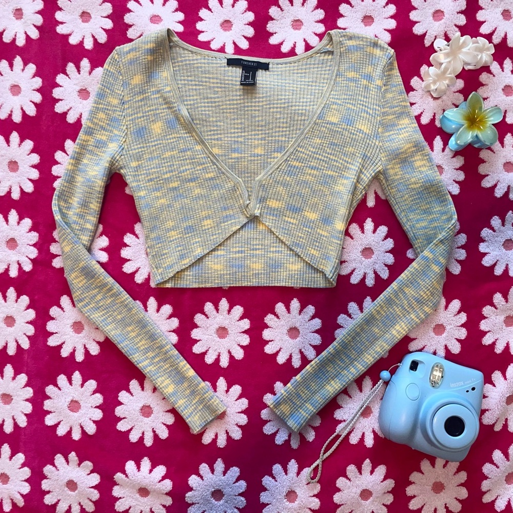 Forever 21 Yellow Ribbed Crop Blouse